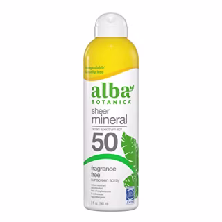 Alba Botanica Sunscreen for Face and Body, Fragrance-Free Sheer Mineral Sunscreen Spray, Broad Spectrum SPF 50, Water Resistant and Biodegradable, 5 fl. oz. Bottle