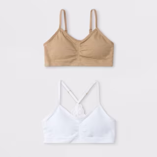Maidenform Girls' 2pk Seamfree Lace Back Padded Crop Bra - White