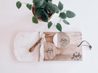 Marble and Mango Wood Cheese Board and Spreader Set | Personalized Cheese Board | Charcuterie Board | Closing Gift Christmas Gift for couple