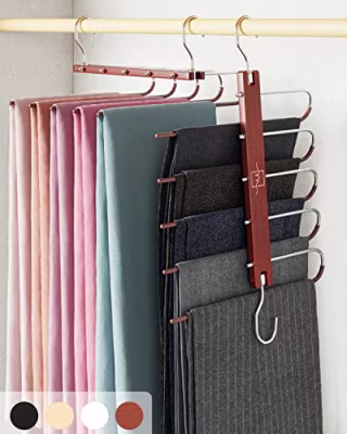 MORALVE Pants Hangers Space Saving - 2 Pack Wood Scarf Hangers for Closet Organizer - Jean Hangers Scarf Holder Closet Space Saving Hangers - Pants Rack Leggings Hanger Space Saver Closet Organization