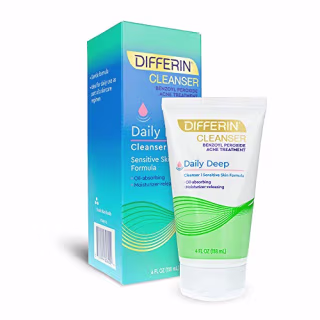 Acne Face Wash with Benzoyl Peroxide by the makers of Differin Gel, Daily Deep Cleanser, Gentle Skin Care for Acne Prone Sensitive Skin, 4 oz
