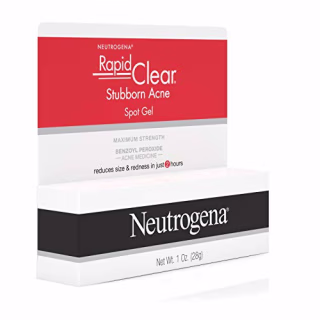 Neutrogena Rapid Clear Stubborn Acne Spot Treatment Gel with Maximum Strength Benzoyl Peroxide Acne Treatment Medicine, Pimple Cream for Acne Prone Skin with 10% Benzoyl Peroxide, 1 oz