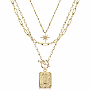MJartoria 14K Gold Plated Layered Initial Necklaces for Women Trendy, Simple Square A-Z Letter J Necklace, Paperclip Chain Necklace, Initial Choker Necklace Gold Layered Necklaces Jewelry for Women