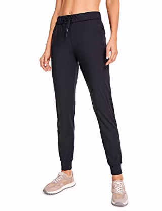 CRZ YOGA Women's Stretch Joggers Sweatpants Drawstring Fitted Cuffed Ankle Athletic Travel Yoga Pants Black Medium