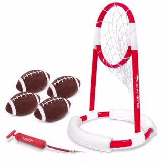 GoSports Splash Pass Pool Football Game - Includes Floating Pool Football Net, 4 Water Footballs and Pump