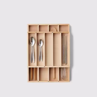 The Container Store Marie Kondo Narrow 2-Tier Bamboo Flatware Tray