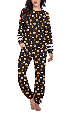 Ekouaer Womens Pajama Set Long Sleeve Sleepwear Halloween Nightwear Soft Pjs Lounge Sets with Pockets L
