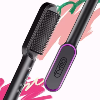 TYMO Ring Hair Straightener Brush - Hair Straightening Iron with Built-in Comb, 20s Fast Heating & 5 Temp Settings & Anti-Scald, Perfect for Professional Salon at Home
