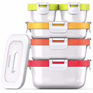 ZOKU - Nested Food Storage Containers with Freezer Pack, Leak Proof with Airtight Lids, for Sandwiches, Lunches, Leftovers and more, Easy to Clean, Reusable, BPA Free (Neat Stack) (11 Piece)
