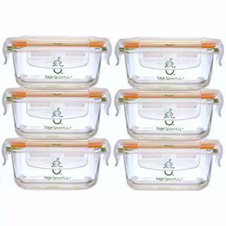 Sage Spoonfuls Glass Baby Food Containers with Lids - 6 Pack, 4 oz Baby Food Jars, Durable &amp; Leakproof, Freezer Storage, Reusable Small Glass Baby Food Containers, Microwave &amp; Dishwasher Friendly