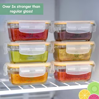 Sage Spoonfuls Glass Baby Food Containers with Lids - 6 Pack, 4 oz Baby Food Jars, Durable &amp; Leakproof, Freezer Storage, Reusable Small Glass Baby Food Containers, Microwave &amp; Dishwasher Friendly
