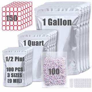 100 Pack Mylar Bags for Food Storage with 100x300cc Oxygen Absorbers - 9 Mil 10"x14" 6"x9" 4.3"x6.3" - Resealable Bags for Packaging Products &amp; Ziplock Food Grade Bags for Storage