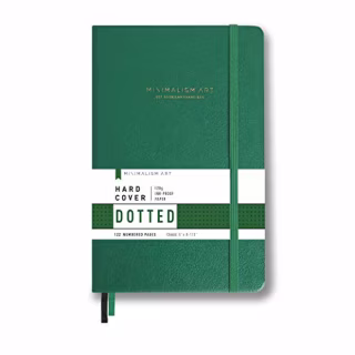 Minimalism Art, Premium Hard Cover Notebook Journal, Classic 5" x 8.3", 122 Numbered Pages, Gusseted Pocket, Ribbon Bookmark, Extra Thick Ink-Proof Paper 120gsm, San Francisco (Dotted, Green)