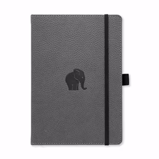 Dingbats Wildlife Dotted Hardcover Notebook - PU Leather, Perforated 100gsm Ink-Proof Paper, Pocket, Elastic Closure, Pen Holder, Bookmark (Gray Elephant, Medium A5+ (6.3 x 8.5))