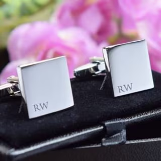 Silver Personalised Engraved Monogram Initial SQUARE Cufflinks - Wedding / Birthday Gift - Personalised Engraved Gift Box Available