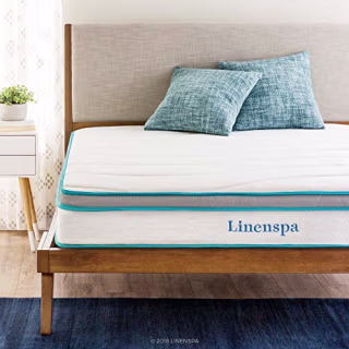 Linenspa 8 Inch Memory Foam and Innerspring Hybrid Medium-Firm Feel-Queen Mattress, White