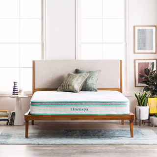 Linenspa 8 Inch Memory Foam and Innerspring Hybrid Medium-Firm Feel-Queen Mattress, White