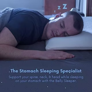 Belly Sleep Belly Pillow for Stomach & Back Sleeper - Thin, Flat, & Ergonomic Pillows for Sleeping - Cooling Gel Memory Foam Pillow with Cover - Stomach Sleeper Pillow