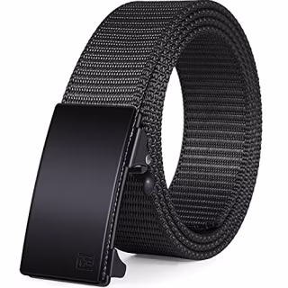 FAIRWIN Men's Ratchet Web Belt,1.25 inch Nylon Automatic Buckle Belt,No Holes Invisible Belt for Men(Black, S)