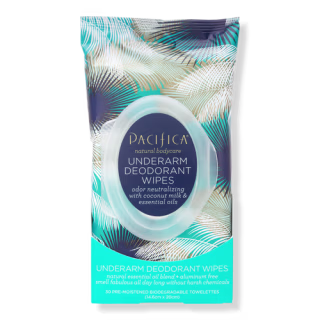 Pacifica Beauty, Coconut Milk &amp; Essential Oils Underarm Deodorant Wipes, 30 Count, Remove Odor On-The-Go, Aluminum Free, Travel Friendly, Fresh Coconut Scent, 100% Vegan and Cruelty Free