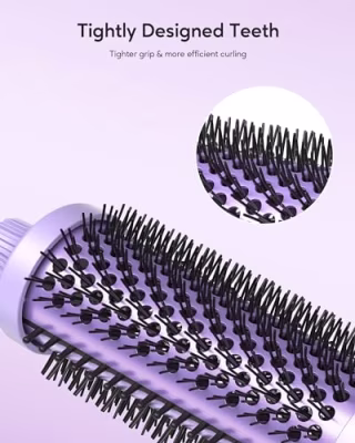 Wavytalk Thermal Brush, Blowout Boost 1.5 inch Heated Round Brush for Blowout Look, Negative Ion Technology, Ceramic Tourmaline, 5 Temperature Settings, Dual Voltage, Purple, Less Damage