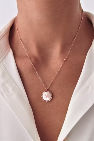 Pearl Letter Necklace, Mother Of Pearl Necklace, Custom Necklace, Silver Coin Necklace, Silver Initial Necklace, Silver Pearl Necklace