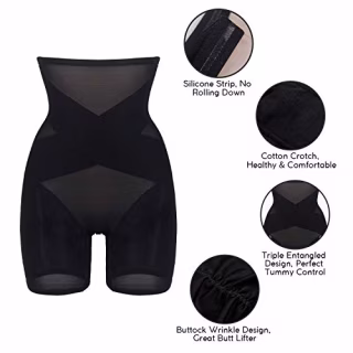 MOVWIN Tummy Control Body Shaper Shorts - High Waist Thigh Slimmer Panties Shapewear Black