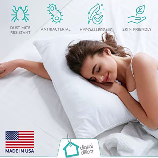 Digital Decor Set of 2 100% Cotton Hotel Pillows - Made in USA Hypoallergenic Pillows with Down Alternative Fiber Fill for Side & Back Sleepers - Three Comfort Levels - (Standard, Platinum/Firm)