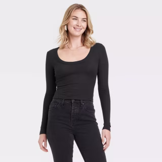 Long Sleeve Ribbed Scoop Neck T-Shirt