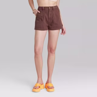 High-Rise Cargo Utility Midi Denim Shorts