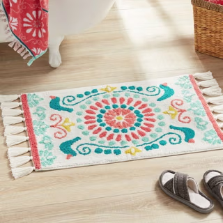 Mazie Medallion Tassel Arctic White Cotton Bath Rug