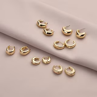 Wgoud Chunky Gold Hoop Earrings (Set of 6)