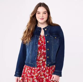Plus Size Ruffle Trim Denim Jacket
