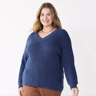 Plus Size Long Sleeve V-Neck Sweater