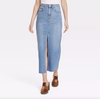 High-Rise Denim Maxi Skirt