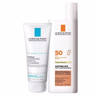La Roche Posay Tinted Mineral Sunscreen and Travel Size Hydrating Gentle Cleanser