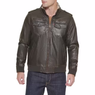 Faux Leather Sherpa Aviator Jacket