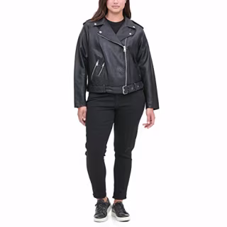 Faux Leather Belted Motorcycle Jacket 