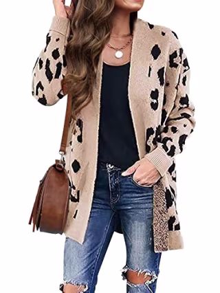 Open Front Leopard Print Cardigan