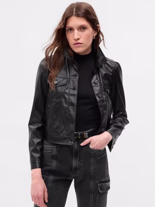 Vegan Leather Puff Sleeve Jacket