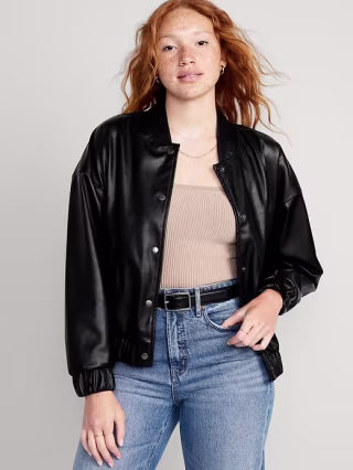 Faux-Leather Bomber Jacket