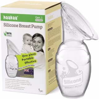 haakaa Manual Breast Pump for Breastfeeding, Silicone, Clear 4oz/100ml