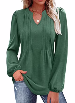 MIHOLL Blouses for Women 2023 Fashion Casual Long Sleeve Fall Tops Split V-Neck