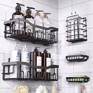 EUDELE Adhesive Shower Organizer 5-Pack for Bathroom Storage & Kitchen