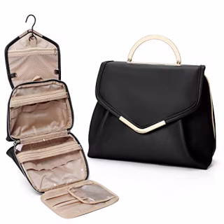 Wind in Hand Toiletry Bag, Travel Makeup Bag Metal Hanging Hook and Detachable Pouch
