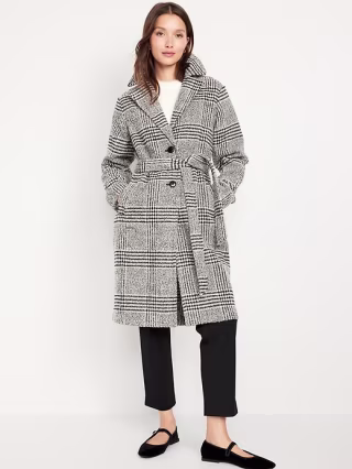 Old Navy Belted Plaid Overcoat