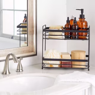 Juvale 2-Tier Matte Black Mirrored Tray for Vanity, Bathroom Countertop or Organizer