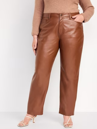 High-Waisted OG Loose Faux-Leather Pants for Women