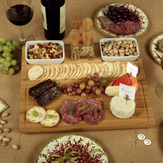 Large Bamboo Cheese Board/Charcuterie Platter with Tools, Bowls & Markers