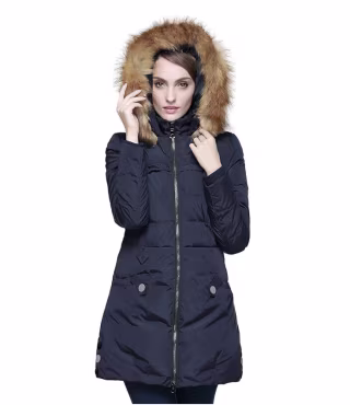 Winter Down Jacket with Faux Fur Trim Hood